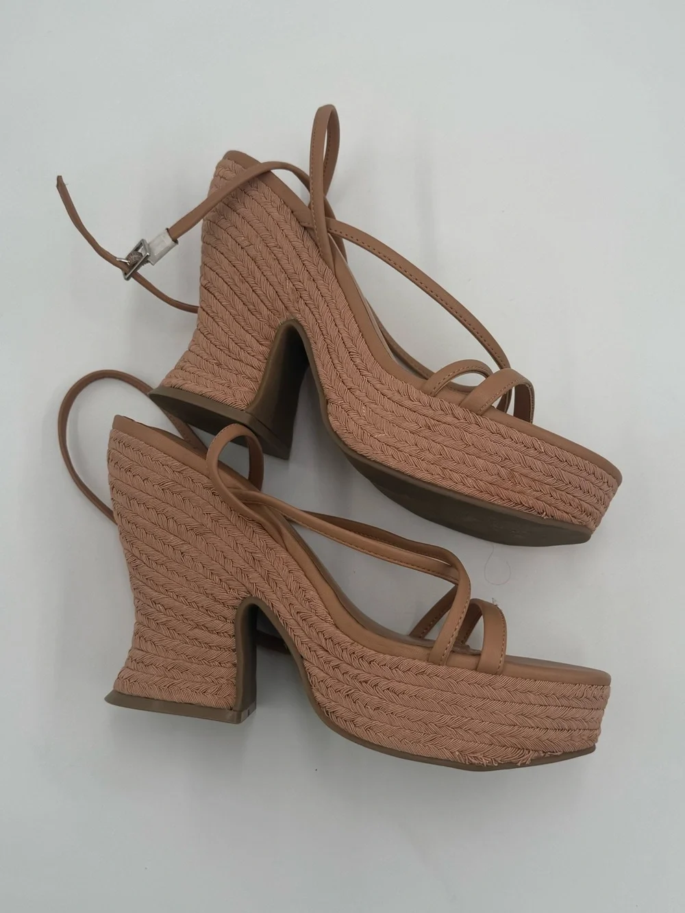 NWOT Marc Fisher Tan Braided Platform Wedge Sandals with Ankle Strap